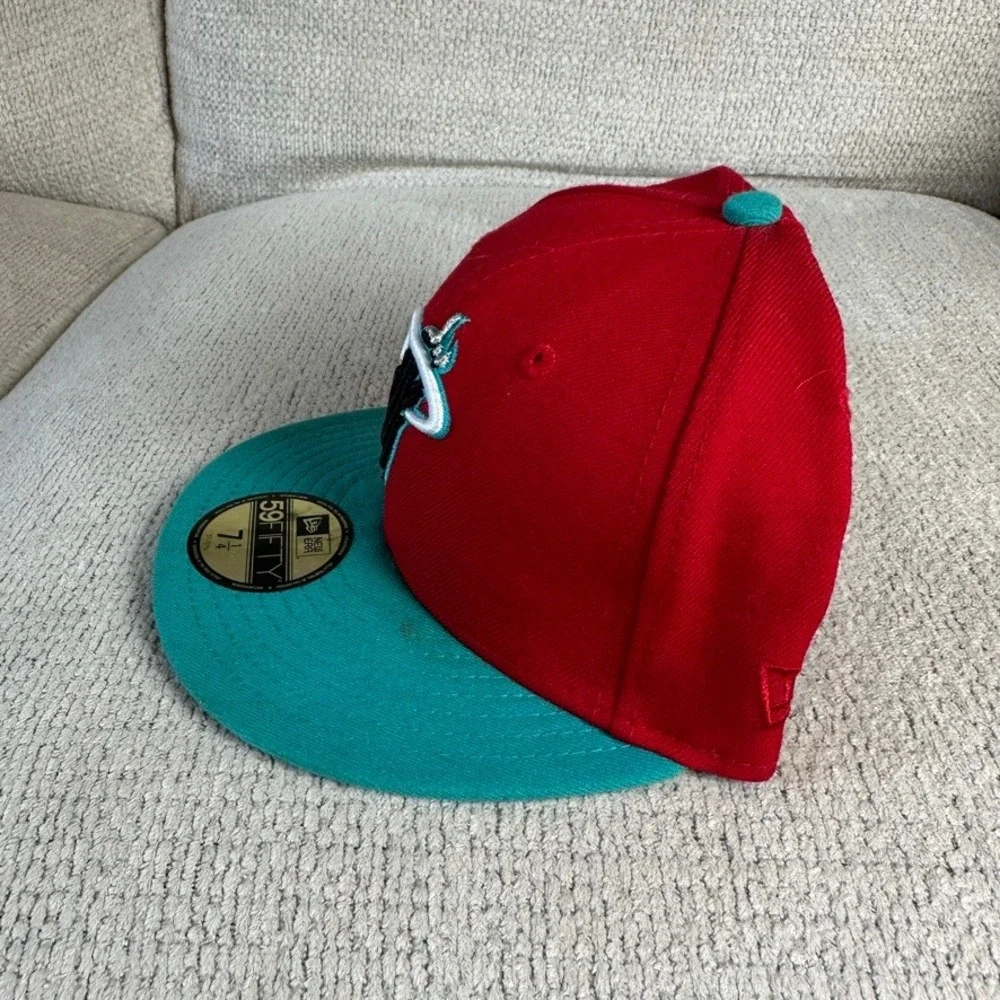 New‎ Era 59FIFTY Miami Heat Hardwood Classics Fitted Hat Red Teal 7 1/4 NBA Cap